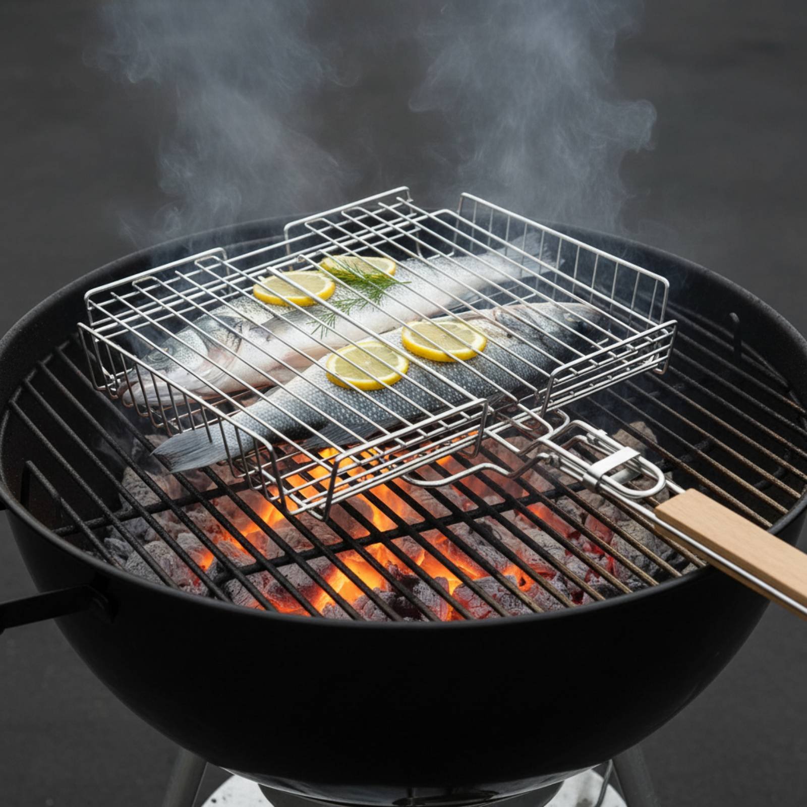 Camp Grill Portable Folding - Корзина для гриля с деревянной ручкой,