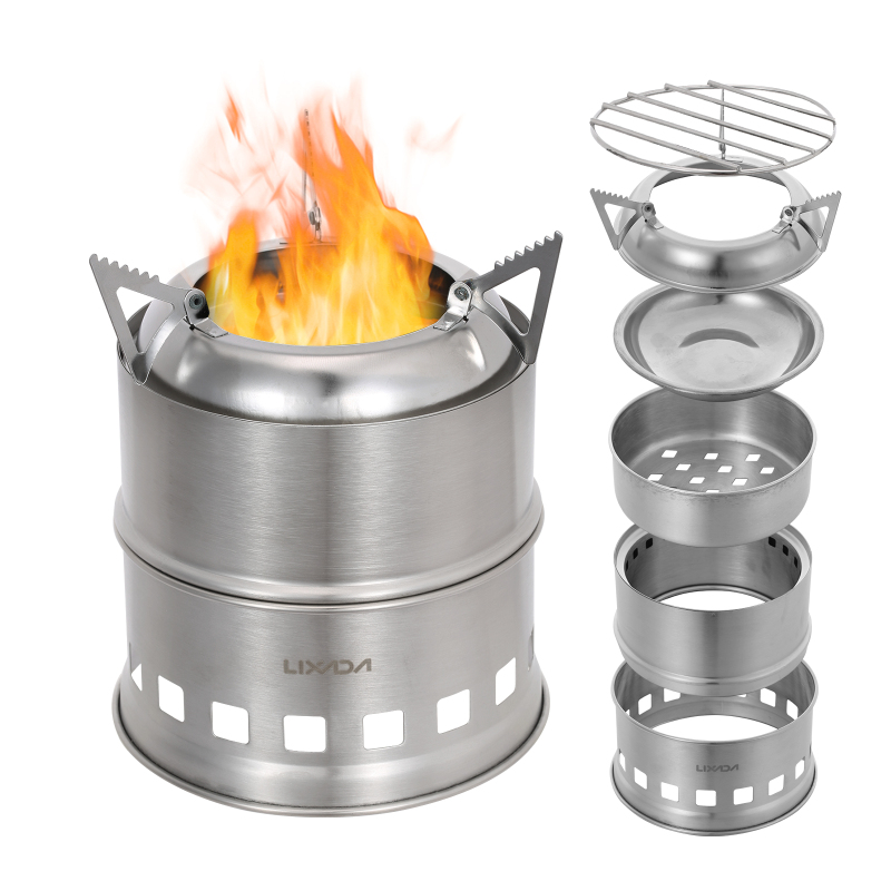 Camping Cooking System - Деревянная горелка Lixada из нержавеющей стали,