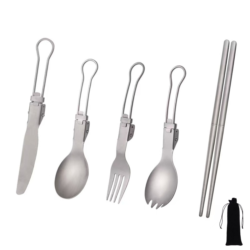 Camping Cooking Cutlery Set - Титановый складной набор столовых приборов с