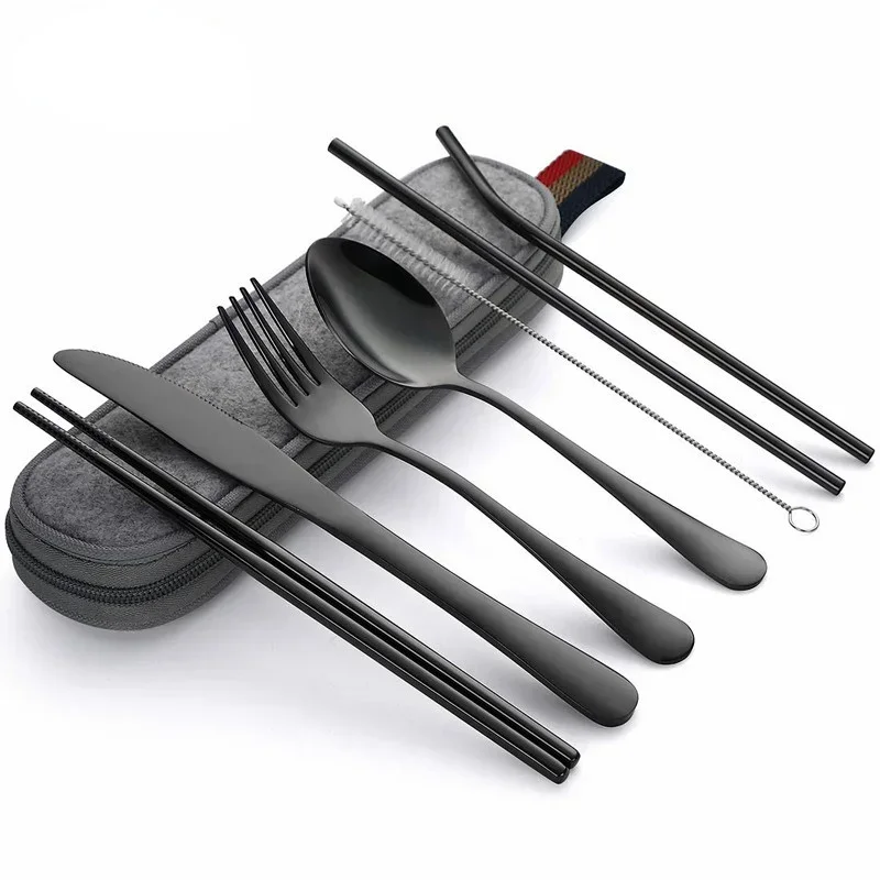 Camping Cooking Cutlery Set - 8 шт./набор, многоразовые дорожные столовые приборы